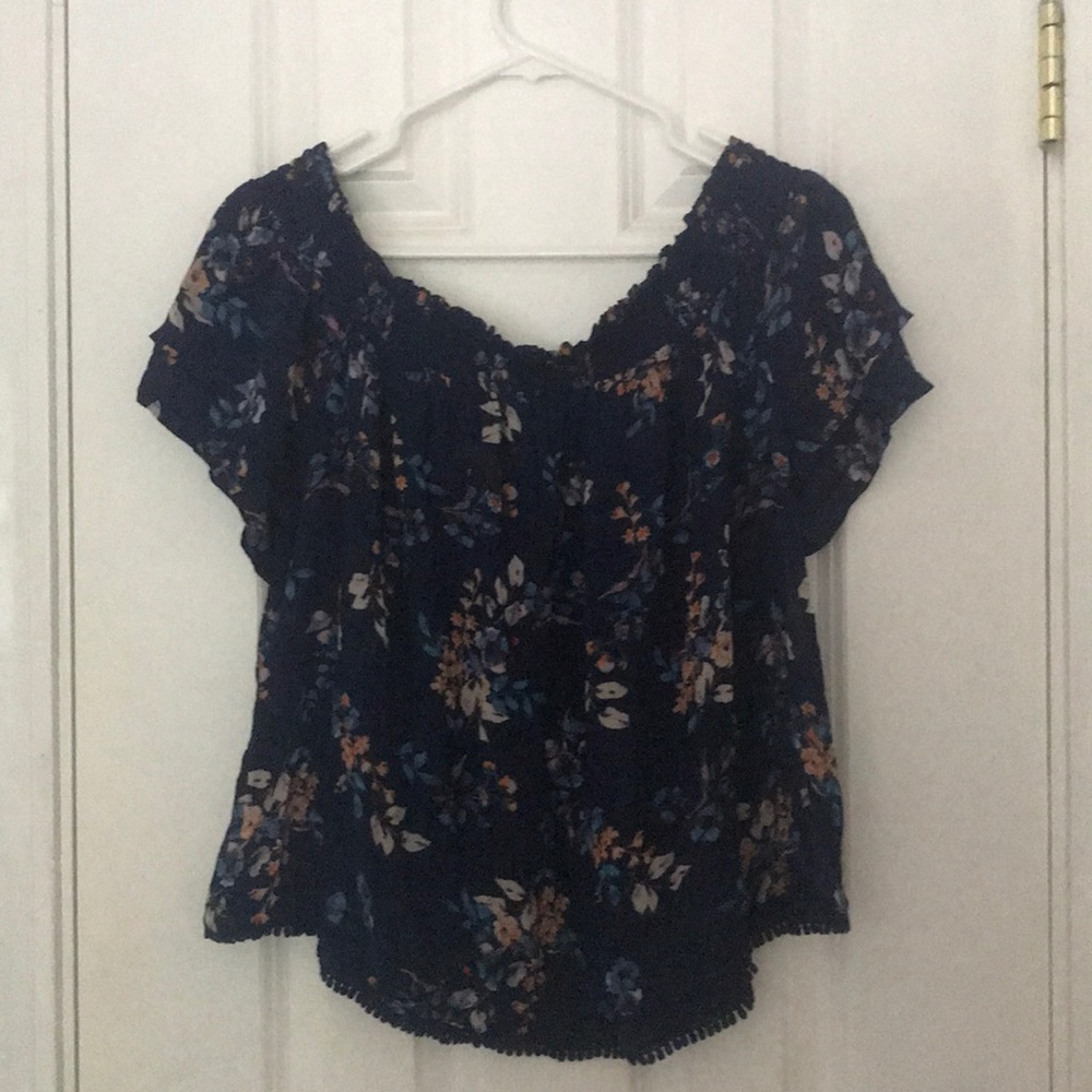Blue Floral Off-the-shoulder Top